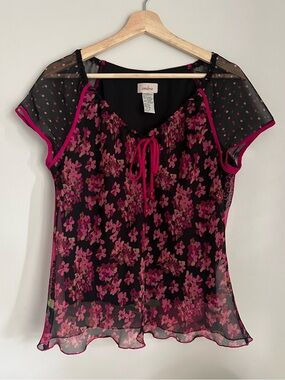 Ombre Black & Pink Floral Sheer Blouse